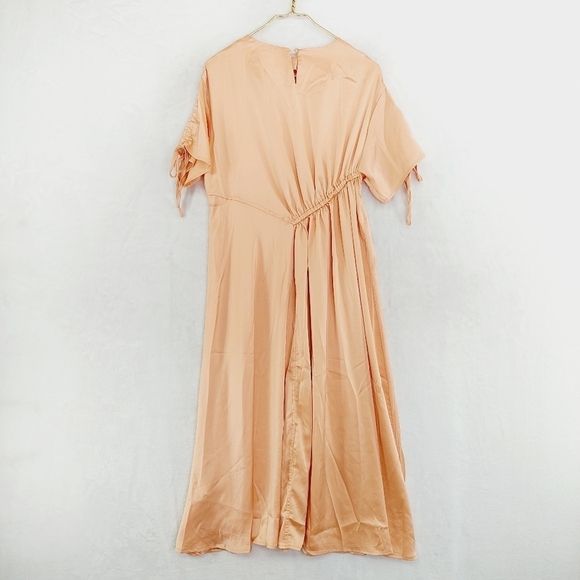 SHEIN Peach Satin Like Midi Side Elastic Boho Summer Lagenlook Dress P282 - Picture 4 of 7
